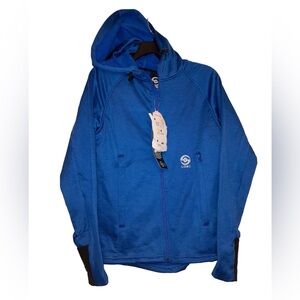 Loki Outerwear Zip Up Tech Hoodie Women Sz S Jacket True Blue Mitts Hood